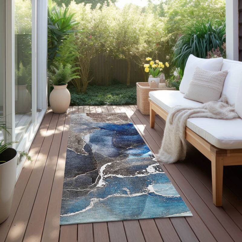 Dava Artistic Abstract Weather Resistant Current & Stylish Outdoor Rug