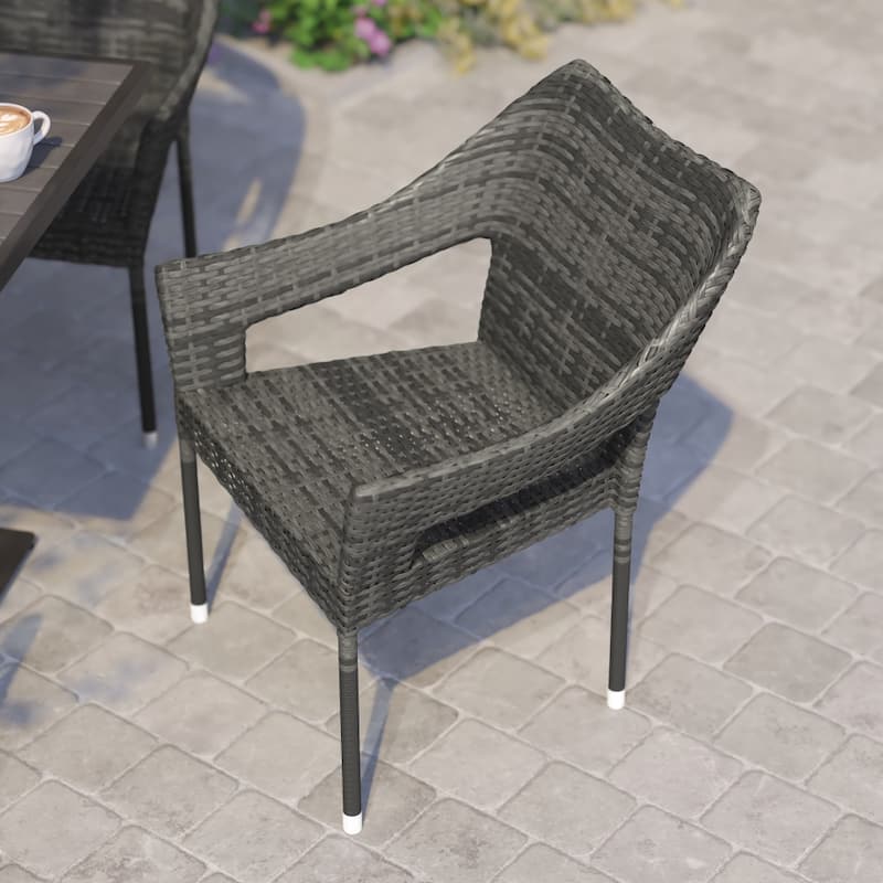 All Weather Commercial Grade PE Rattan Stacking Patio Chairs - 2 Pack