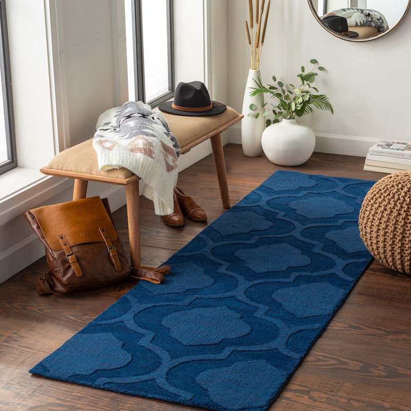 Hand-Woven Ali Tone-on-Tone Moroccan Trellis Wool Rug (2'3 x 10')