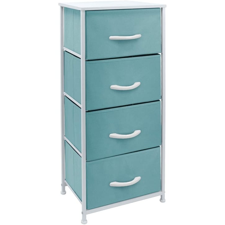 4 Drawer Bedside Nightstand Chest Tower Bedroom Dresser, Pastel Colors - Aqua