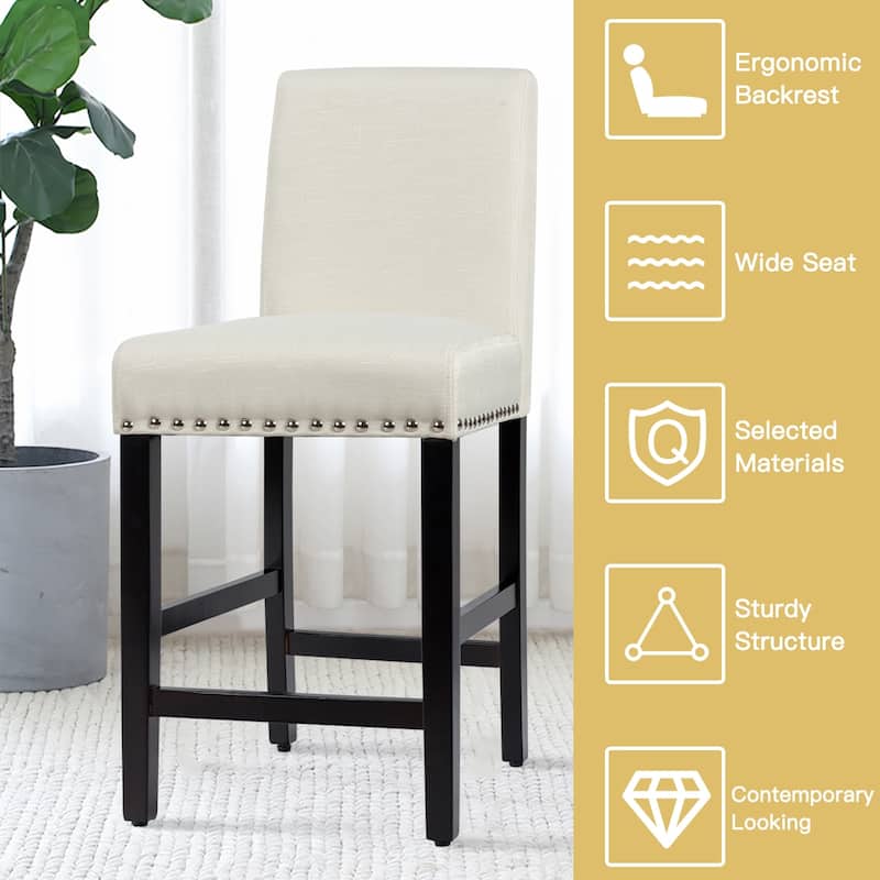 Costway Set of 2 25'' Kitchen Breakfast Chairs Nailhead Bar Stools