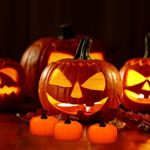 IMAGE 12Pcs LED Pumpkin Tealight Candles Battery Operated Flameless