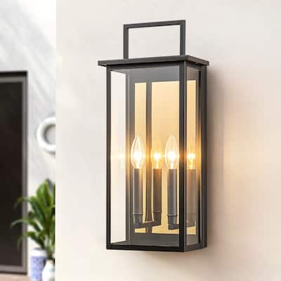 2-Light Industrial Black Outdoor Light Square Clear Glass Waterproof Lantern Wall Sconce - 8.6 in. W x 19.8 in. H x 5.1 in. D