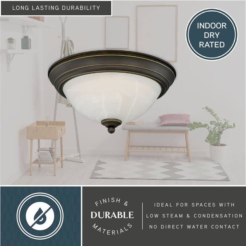 Stevens 2-Pack LED Transitional Flush Mount Ceiling Light Fixture White Alabaster Glass