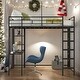 preview thumbnail 2 of 41, Full Size Metal Loft Bed With 2 Shelves and one Desk for Home