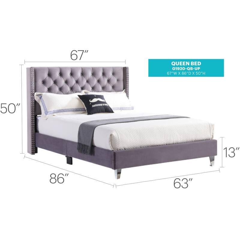 Gray Upholstered Queen Bed with Padded Headboard