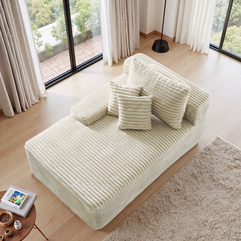 Oversized Upholstered Modular Sectional Chaise Lounge with Pillows - White-left facing - Left Facing