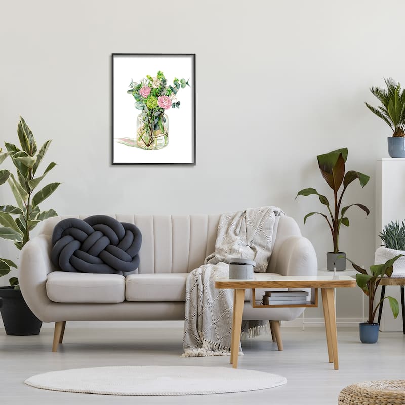 Stupell Morning Dew Floral Bouquet Ranunculus Flower Green Foliage Framed Wall Art
