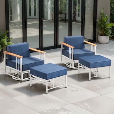 Puffin 4-Piece Metal Frame Outdoor Swivel Gliding Chairs with 6-Inch Cushions and Ottomans