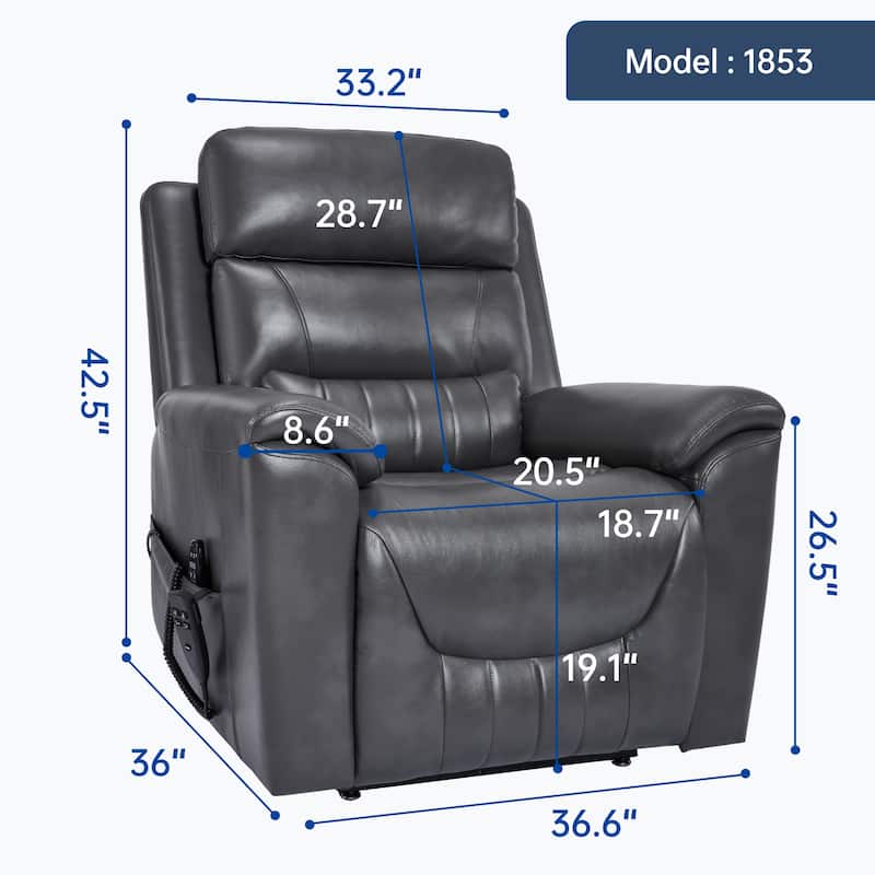350 Lbs Leatherair Power Lift Recliner Chair, Heavy Duty Motion Mechanism With 8-Point Vibration Massage And Lumbar Heating