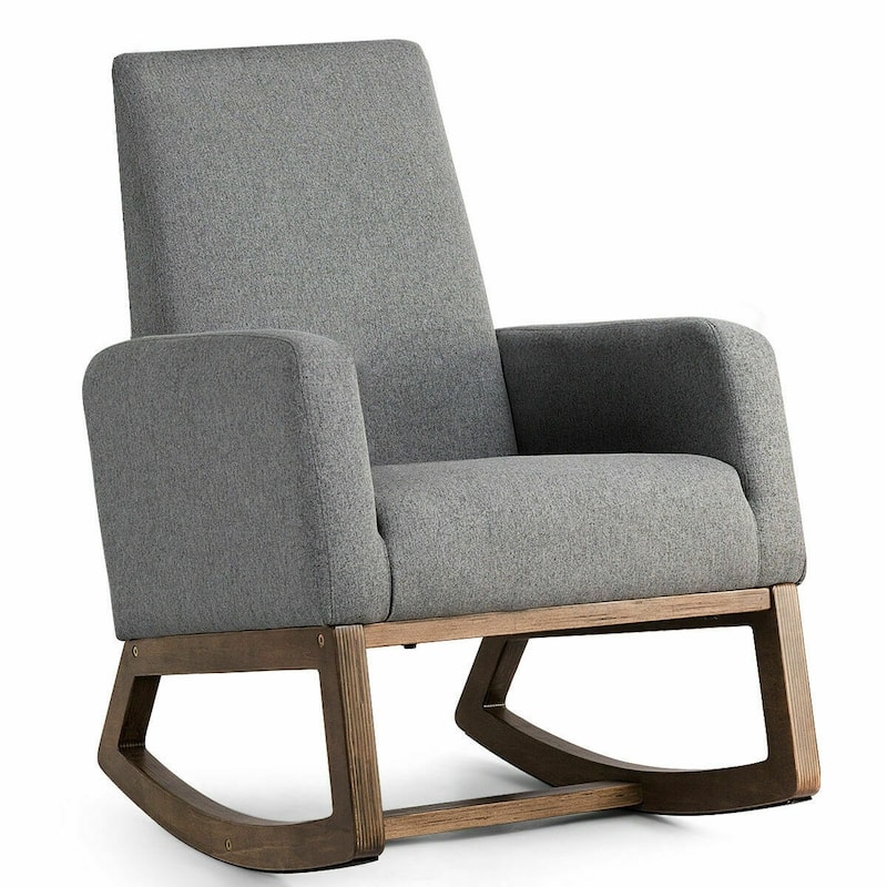 Retro Modern Fabric Upholstered Rocking Chair with Wooden Frame Comfortable Seat for Living Room - 26.5" x 32.5" x 40.5" - Grey