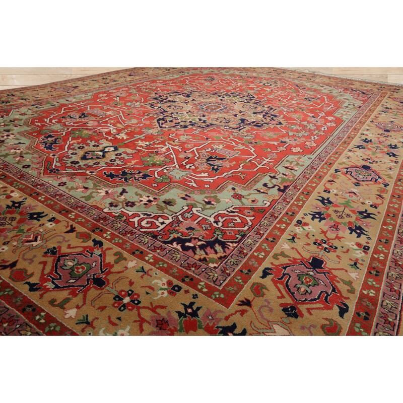 9x12 Hand Knotted New Zewland Wool Coral Heriz Traditional Rug - 9' x 12'