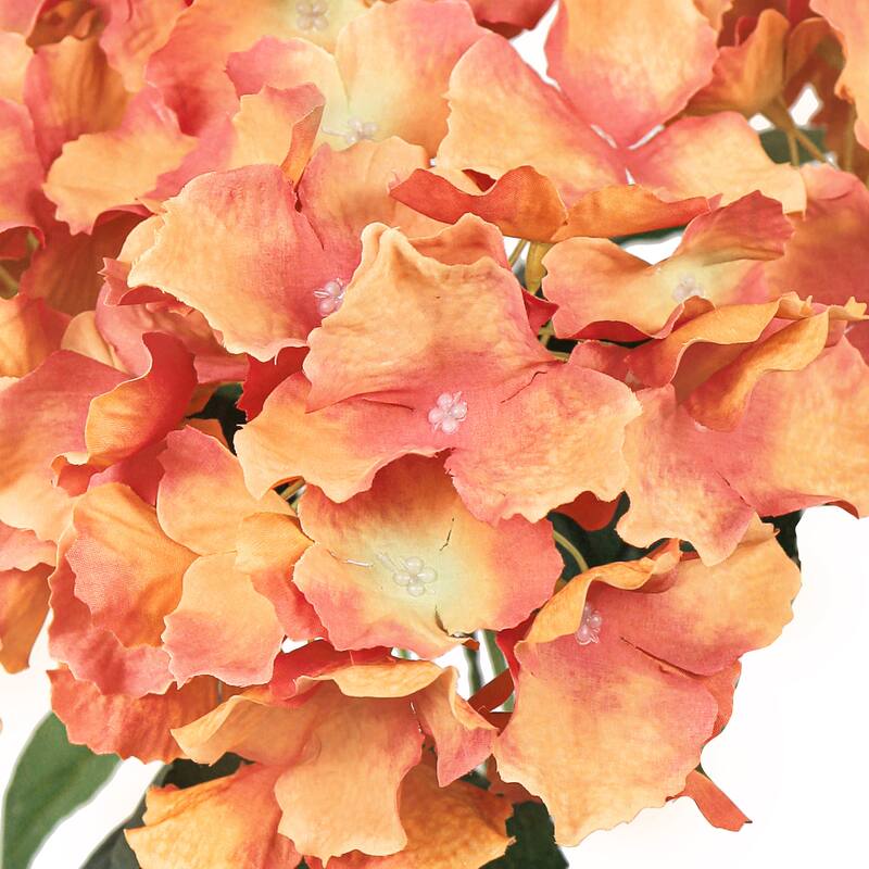 Set of 2 Dusty Orange Artificial Hydrangea Flower Stem Bush Bouquet 19in - 19" L x 12" W x 12" DP