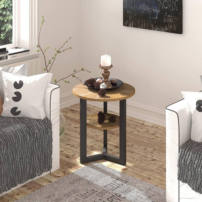 Round Coffee Table with Solid Wood Storage Circle Center Table