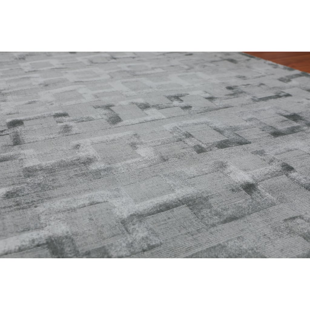 3'x5' Hand Tufted Bamboo Silk Loop n Cut Pile Geometric Oriental Area Rug Tone on tone Aqua, Color - 3' x 5'