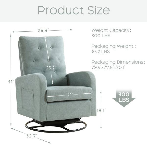 dimension image slide 2 of 5, HOMYKA Swivel Rocking Upholstered Armchair Nursery Glider Linen Accent Chairs