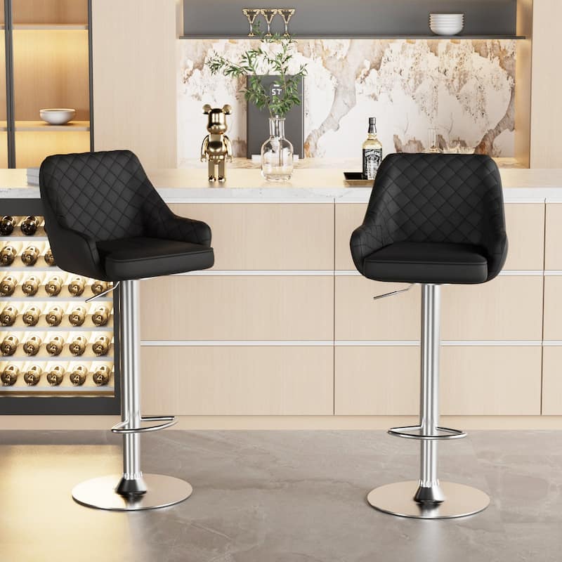 Javlergo Bar Stools Set of 2 Adjustable Swivel PU Leather Counter Height Barstools with Arm and Back - Black