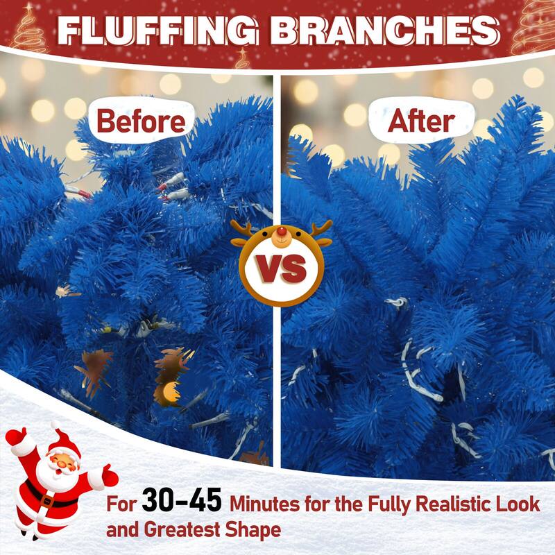 VEIKOUS Pre-Lit Artificial Christmas Tree Pencil Snow with Foldable Iron Stand with LED lights, 5.5/6.5/7.5 ft