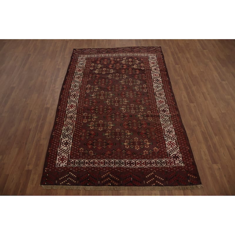 Hand Knotted Oriental 100% Wool Carpet Traditional Geometric Red Bokhara Area Rug - 9' 5'' X 5' 10''