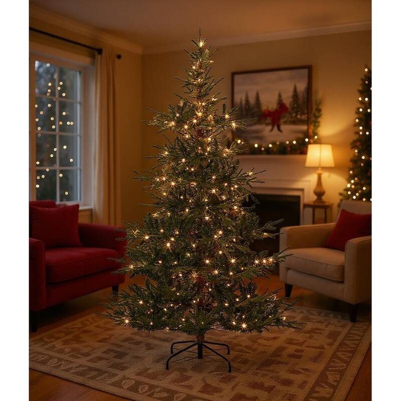 6 ft Pre-Lit Artificial Christmas Tree, Hinged Aspen Fir, 678 Branch Tips