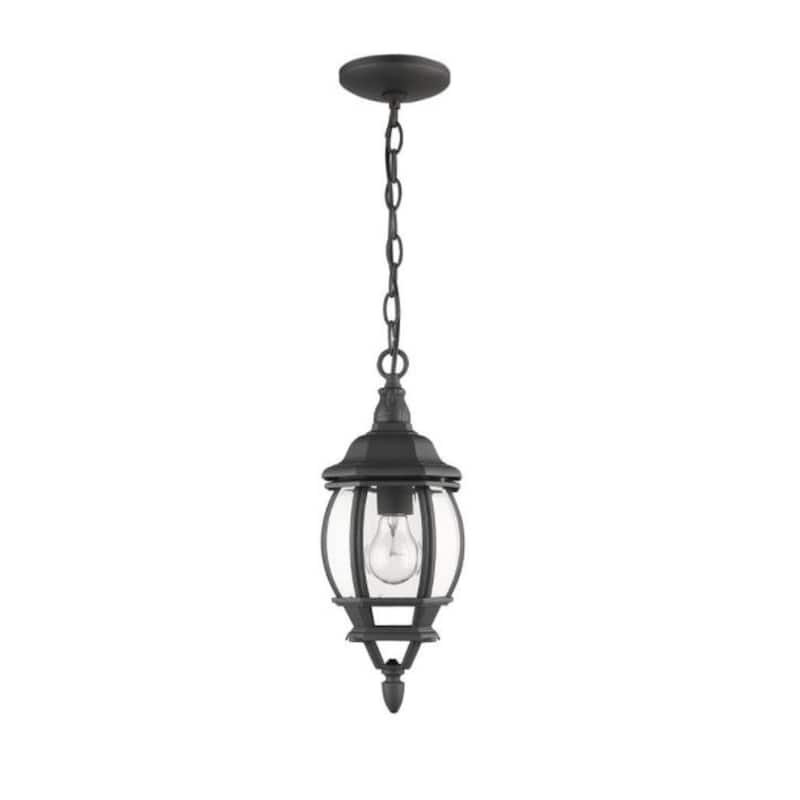 Outdoor Hanging Traditional Porch Pendant in Black with Clear Glass