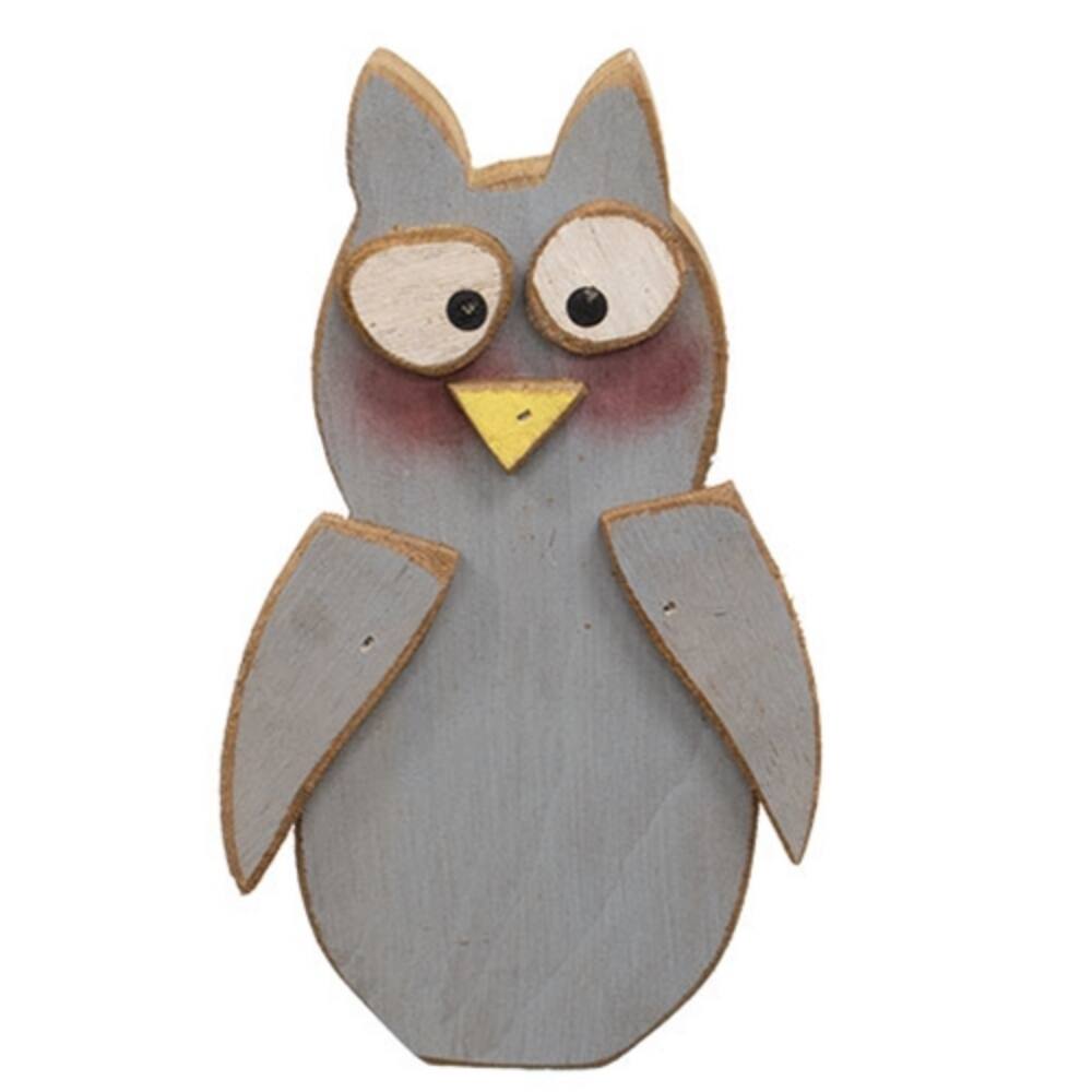 Chunky Layered Grey Wooden Owl Figurine Rustic Freestanding Shelf Accent for Fall Decoration - 6.75" H x 4" W x 1.5" D