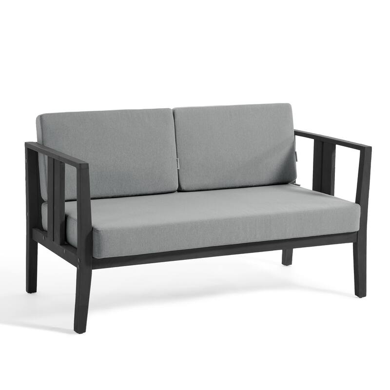 Uixe Teak Patio Loveseat with Coffee Table Outdoor Conversation Set