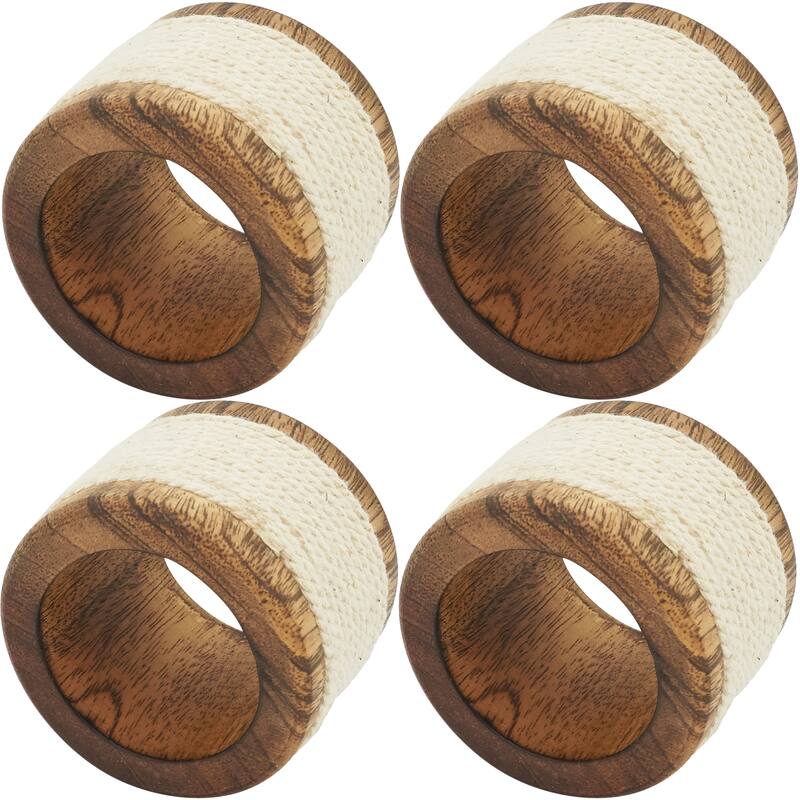Napkin Rings With Rope and Wood Design (Set of 4) - Natural