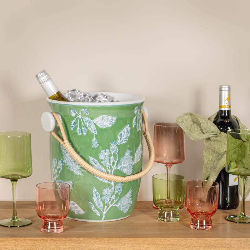 Ceramic Wine Cooler with Bamboo Handles