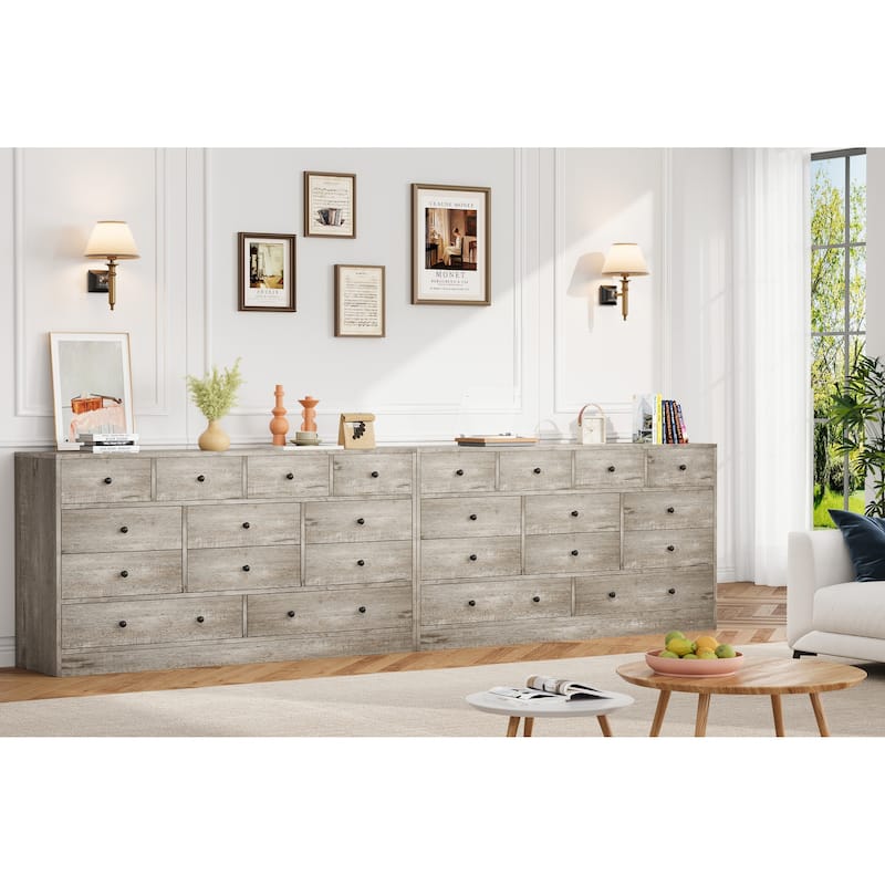 Dresser for Bedroom,12 Drawer Dressers & Chests of Drawers, Wood Storage Drawer Dresser with Power Outlet