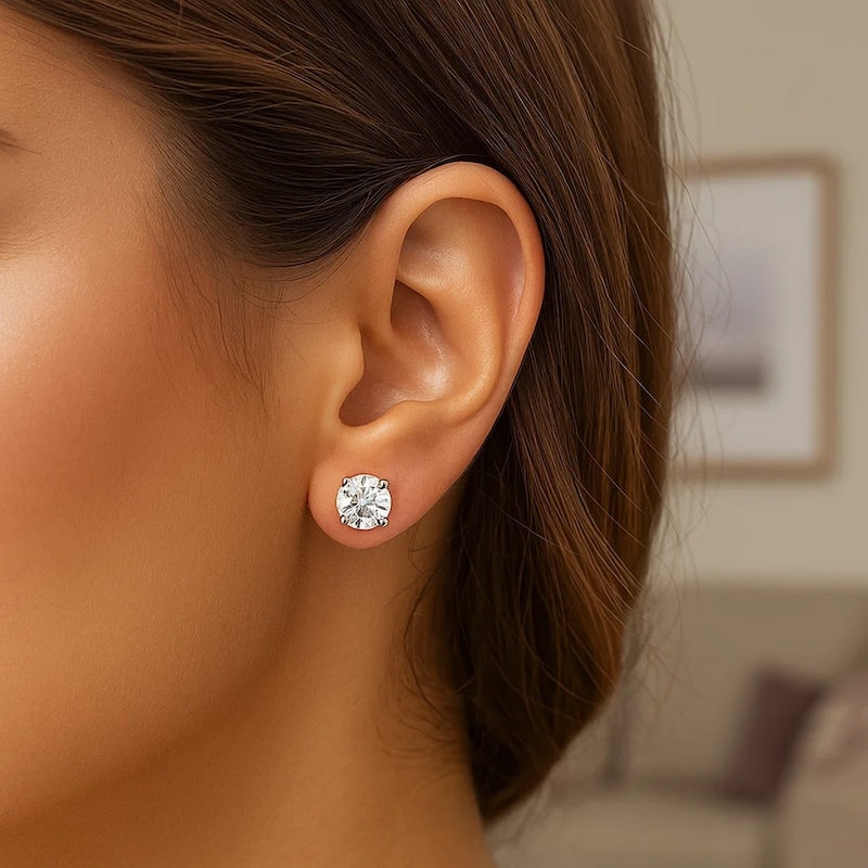 MayaMila Sterling Silver Stud Earrings with White Hue Faceted Cubic Zirconia