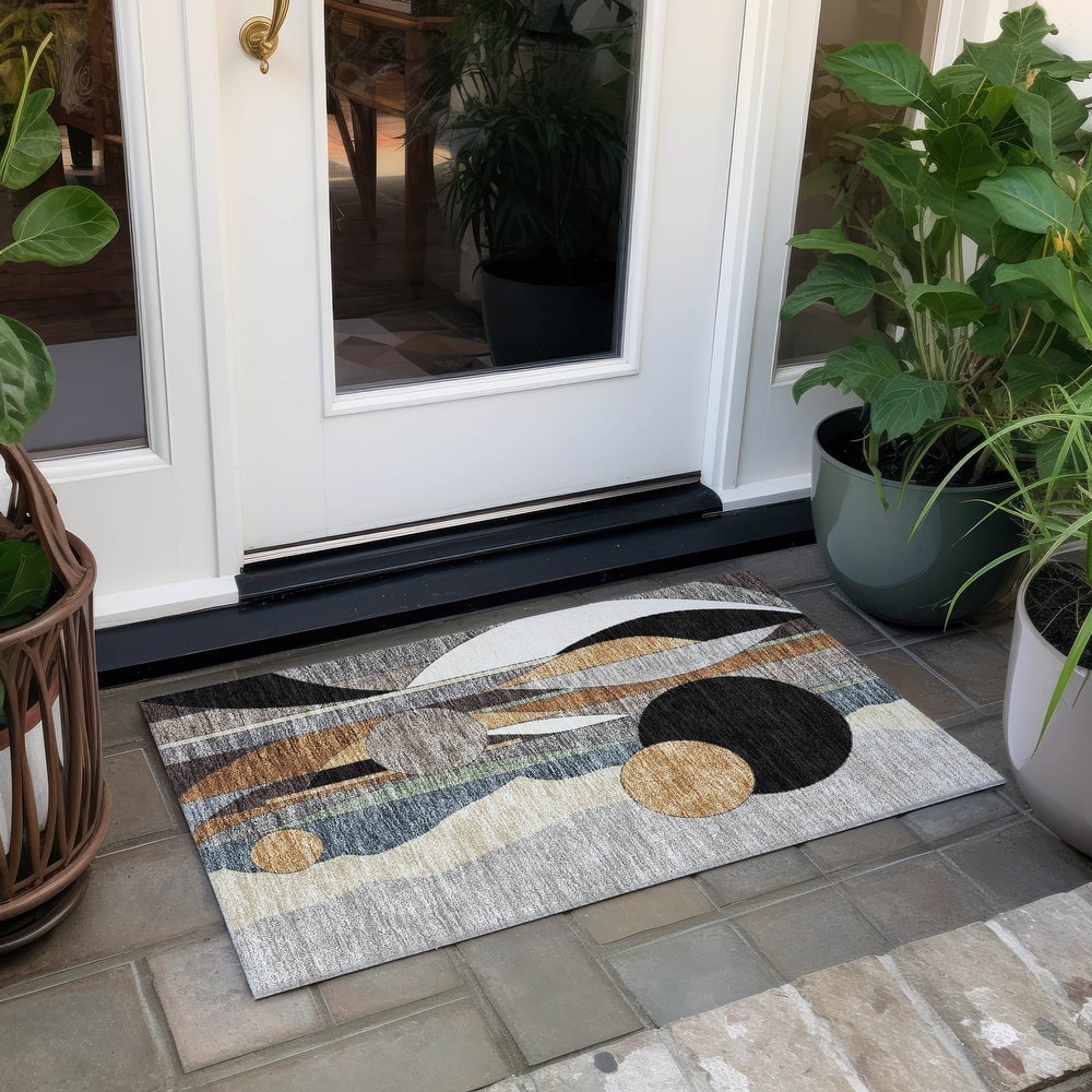 Machine Washable Indoor/ Outdoor Contemporary Retro Chantille Rug