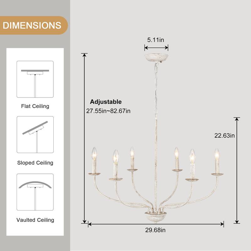 6-Light Farmhouse Candle Chandelier Modern Hanging Lamp for Living Room Kitchen Hallway Entryway - N/A