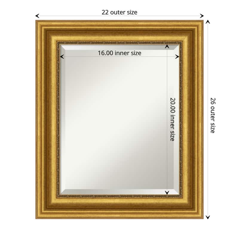 Beveled Bathroom Wall Mirror - Parlor Gold Frame - Outer Size: 22 x 26 in