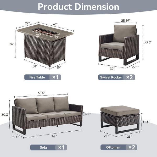 dimension image slide 12 of 24, Gymojoy Outdoor Fire Pit Conversation Set, Patio Furniture with Cushions