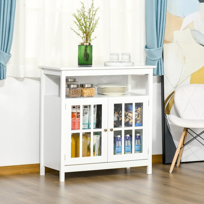 HOMCOM Kitchen Storage Sideboard Cabinet with Open Shelf, Glass Door Cabinet and Adjustable Shelves