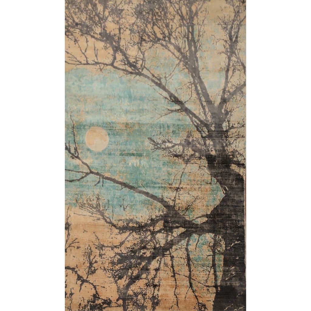 Hand Knotted Oriental Viscose Silk Carpet Modern Pictorial Oranges & Rust Abstract Area Rug - 7' 11'' X 4' 10''