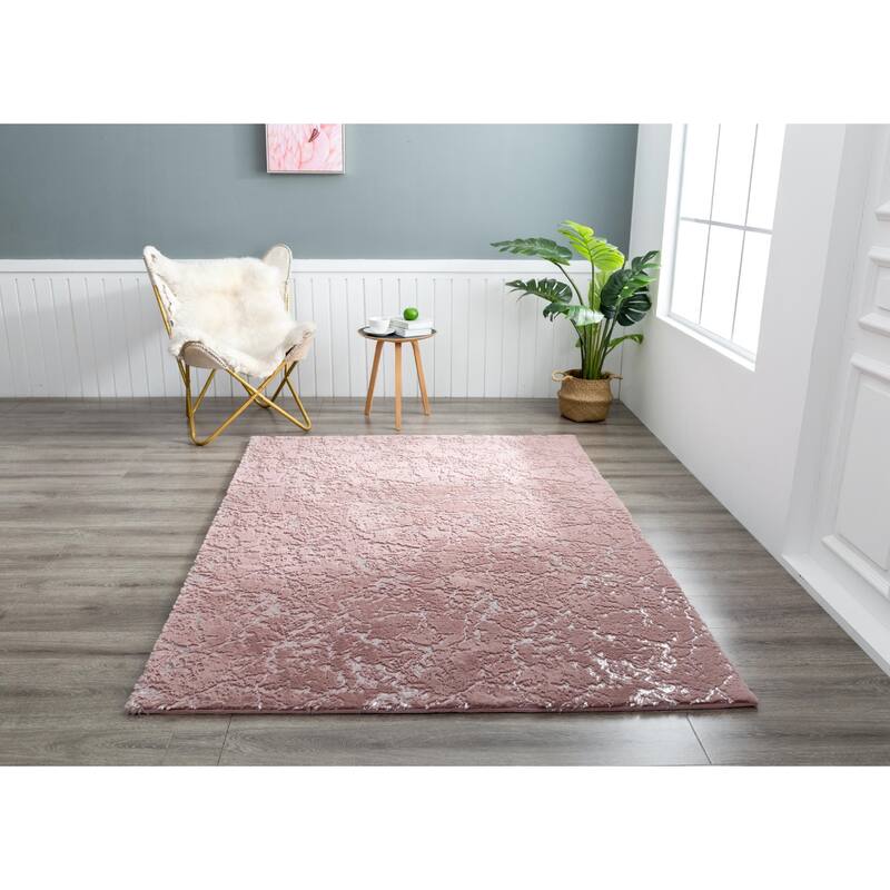 Chryso Collection Abstract Faux-Fur Rug with Foil