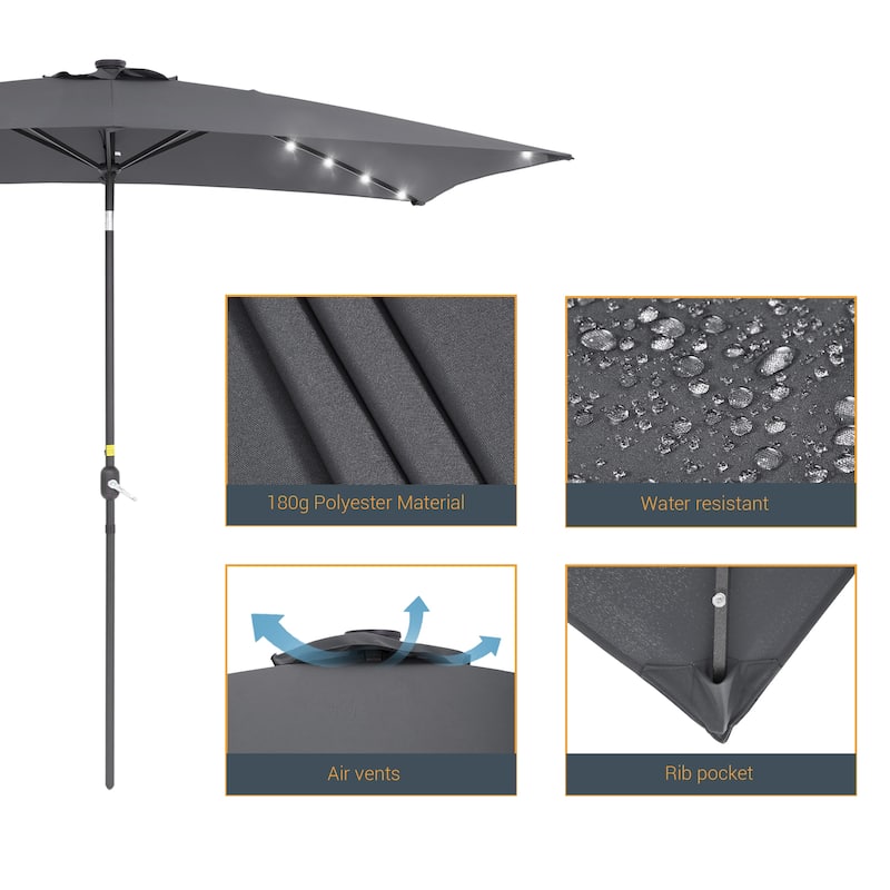 LIVOOSUN 10x6.5ft Steel Solar-Powered LED Patio Umbrella,w/Crank Tilt