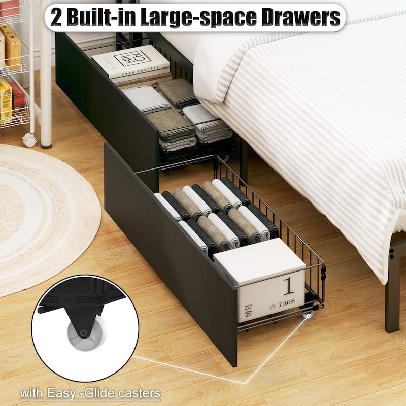 Corner Daybed with Storage Drawers, Bookcase Headboard, LED Lights & Charging Station for Kids