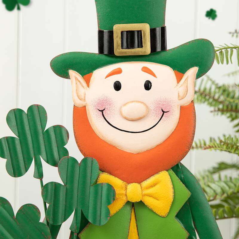 Glitzhome 36"H St. Patrick's Metal Leprechaun Decor(Three Function)