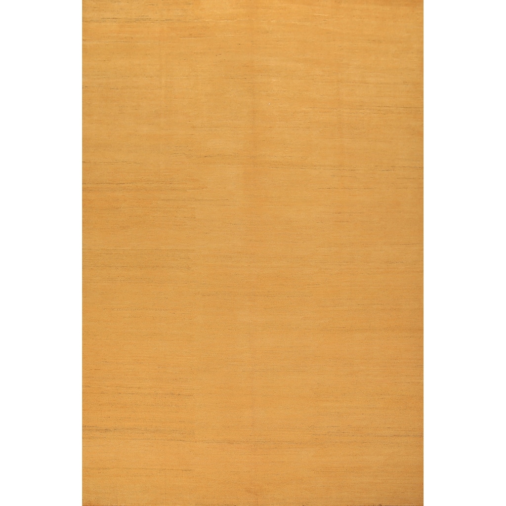 Modern Yellow Gabbeh Area Rug Hand-Knotted Wool Carpet - 6'6" x 9'9"