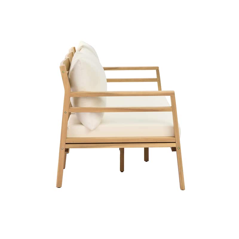 Christopher Knight Home - Classic 76" W Outdoor Solid Wood 3-Seater Sofa with Curved Backrest and Water-Resistant Cushions