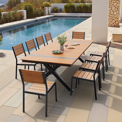 Pellebant 11-PC Aluminum X Frame Outdoor Patio Dining Set Table with Stackable Chairs