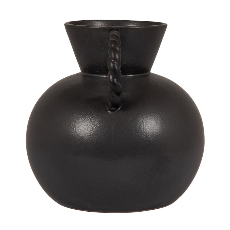 Stoneware Vase with Twisted Handles and Reactive Glaze