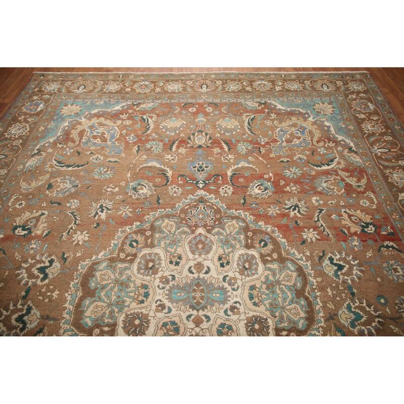 Hand Knotted Oriental 100% Wool Carpet Traditional Floral Brown Mashad Area Rug - 12' 1'' X 8' 10''
