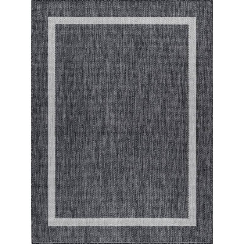 Beverly Rug Modern Bordered Indoor Outdoor Rug, Outside Carpet for Patio, Deck, Porch - 8X10 - Dark Grey
