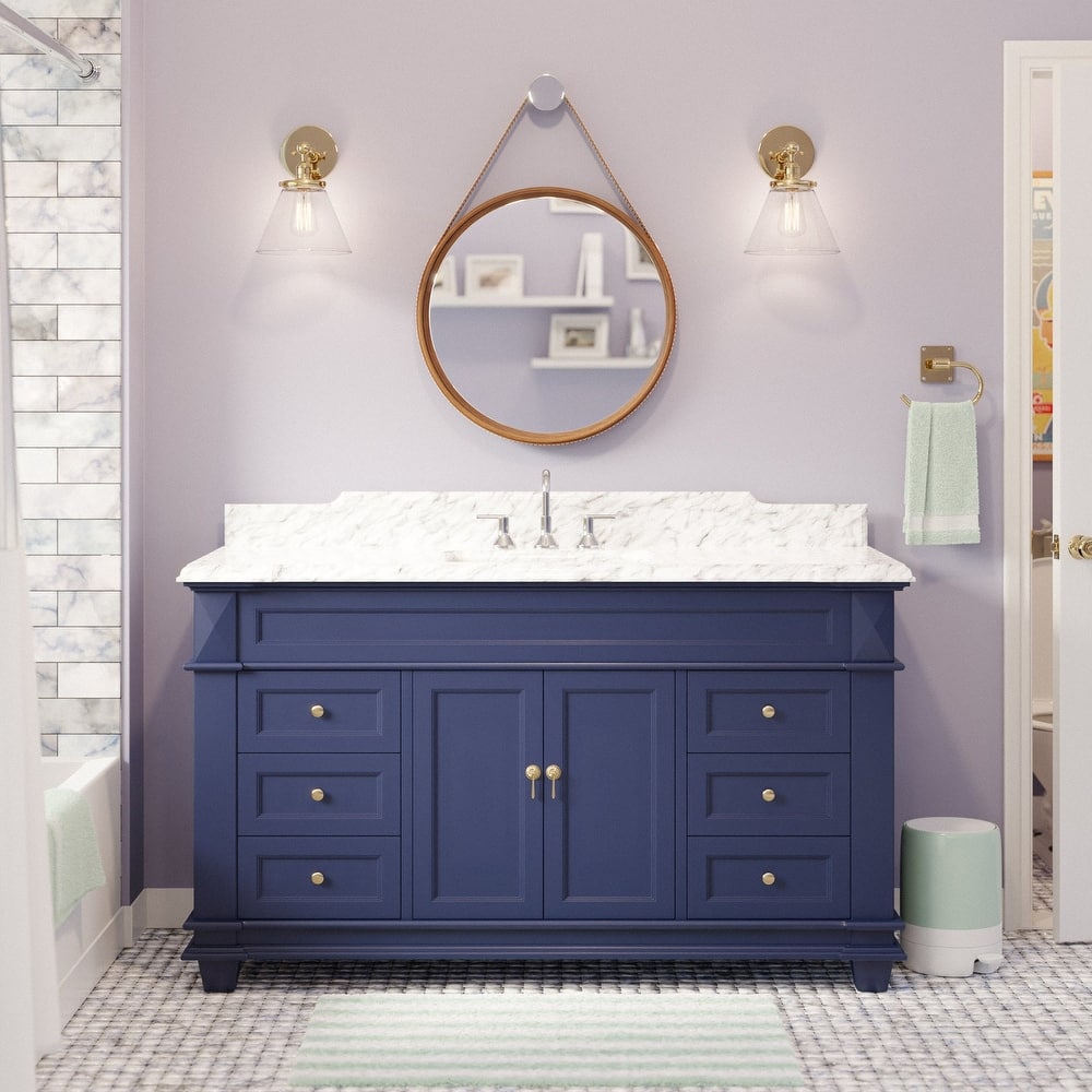 KitchenBathCollection Elizabeth 60" Single Bathroom Vanity with Carrara Marble Top