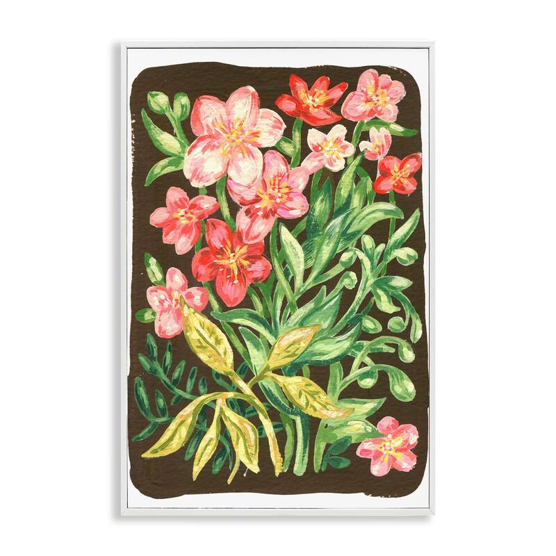 Stupell Garden Flowers on Brown Framed Giclee Art Design By Hannah Moren - 16 x 24 - White