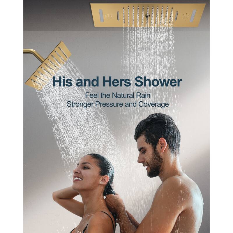 GRANDJOY Dual Shower Heads System with 3 Spray Modes 22"*15" Ceiling and 6" Wall Mount Body Jets Handheld Spray LED Music